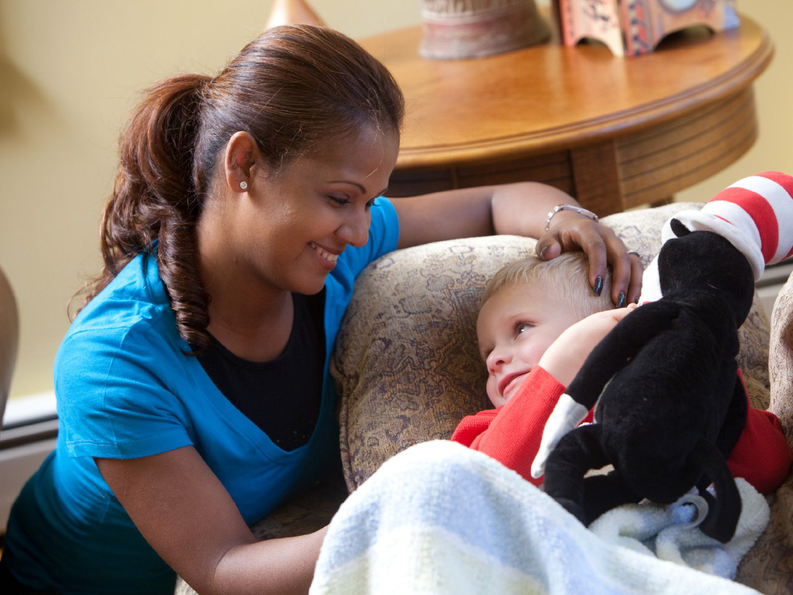 Parent helping child relieve stress