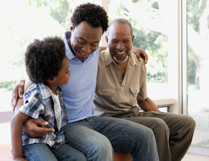 Family of three hugging