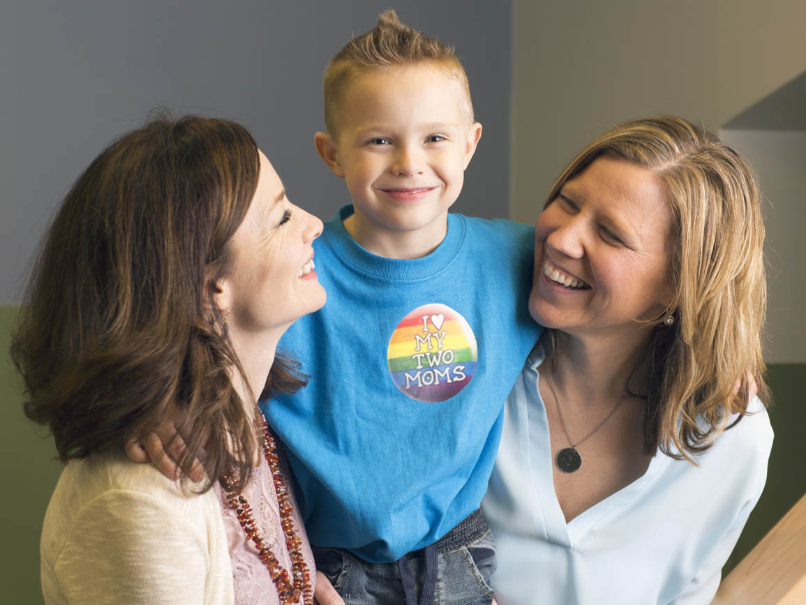 Two moms with preschool son